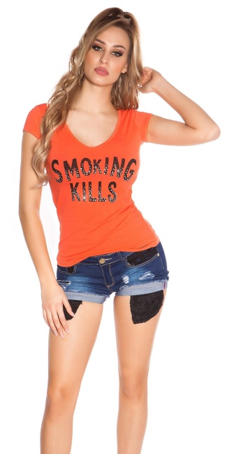 T-Shirt Smoking Kills with skull Coral